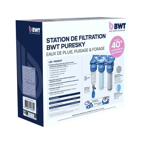 Station de filtration triplex - BWT - PURESKY 50 µm rétro-lavable + ARCTIC 20 µm + PUREBLOCK 10 µm