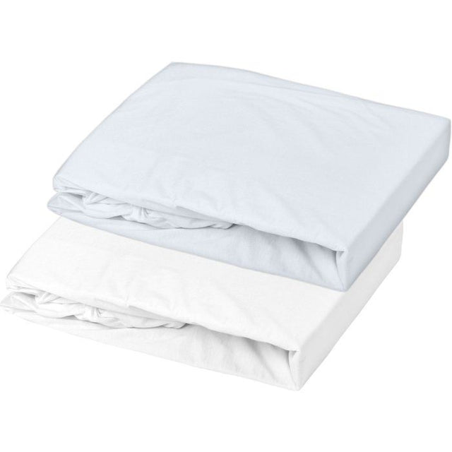 Lot de 2 draps housse - MON PTIT DODO - Jersey 100% coton - 60 x 120 cm - Blanc et light blue