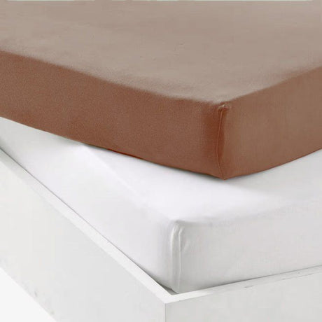 Lot de 2 draps housse - MON PTIT DODO - Jersey 100% coton - 60 x 120 cm - Blanc et brun