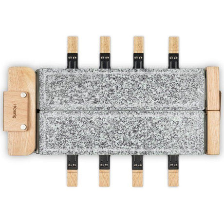Appareil a raclette - HKoeNIG - WOD362 - 1400 W - Jusqu'a 8 personnes - Pierre a cuire base rotative - Design bois
