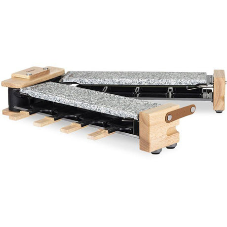 Appareil a raclette - HKoeNIG - WOD362 - 1400 W - Jusqu'a 8 personnes - Pierre a cuire base rotative - Design bois