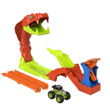 Coffret Monster Trucks - JJN44 - Bone Shaker inclus - 4 pistes 15 cm - Lanceur et éléments repositionnables