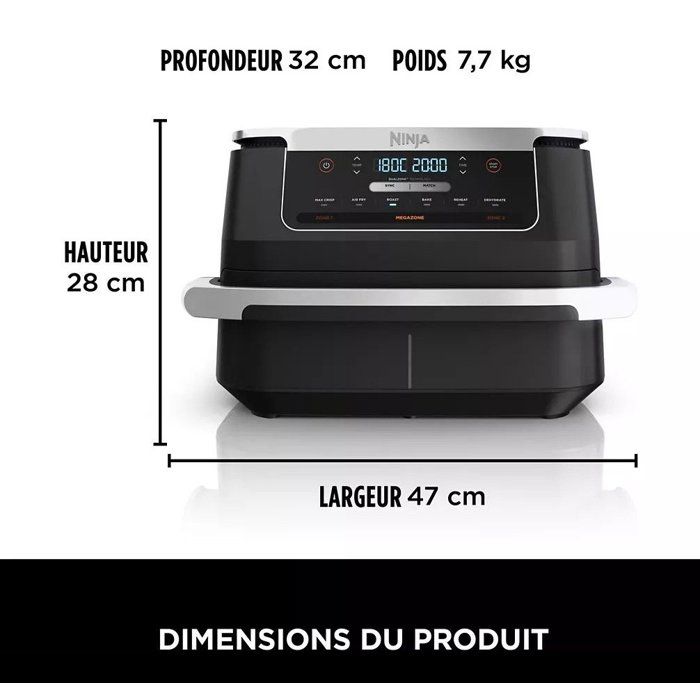 Friteuse sans huile NINJA - Foodi Max Dual Zone AF550EU - Capacité 6,6L - 2470W - Noir