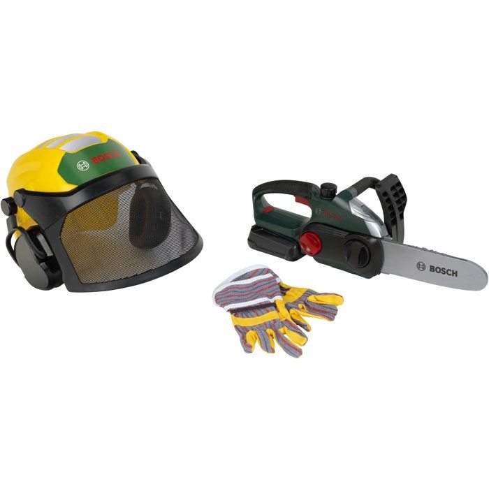 Set bűcheron Bosch - KLEIN - 8197 - Tronçonneuse électronique, casque avec visiere et gants - Jouet d'imitation - Des 3 ans