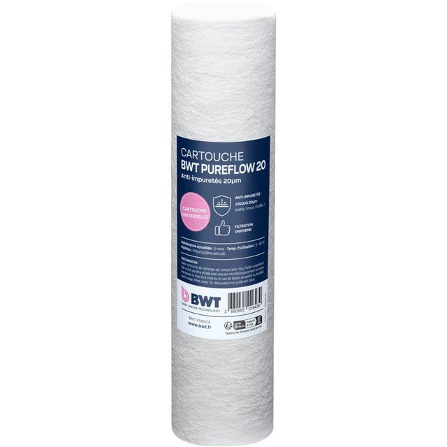Cartouche filtrante - BWT - Extrudée 20 µm - Retient boues/sable/rouille/particules fines - Compatible filtres 10''