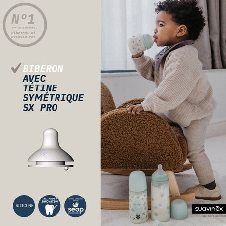 Biberon - SUAVINEX - Birdies - Tétine SX Pro M - 270 ml - 3 a 6 mois- Beige
