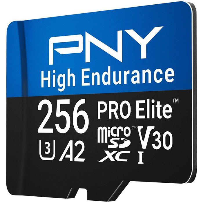 PNY Pro Elite High Endurance - Carte mémoire microSDXC - 256 Go - UHS-I C10 U3 V30 A2 - 100/90 Mo/s