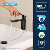 Mitigeur de lavabo - GROHE DICE - Taille XL - Corps lisse sans vidage - Noir mat