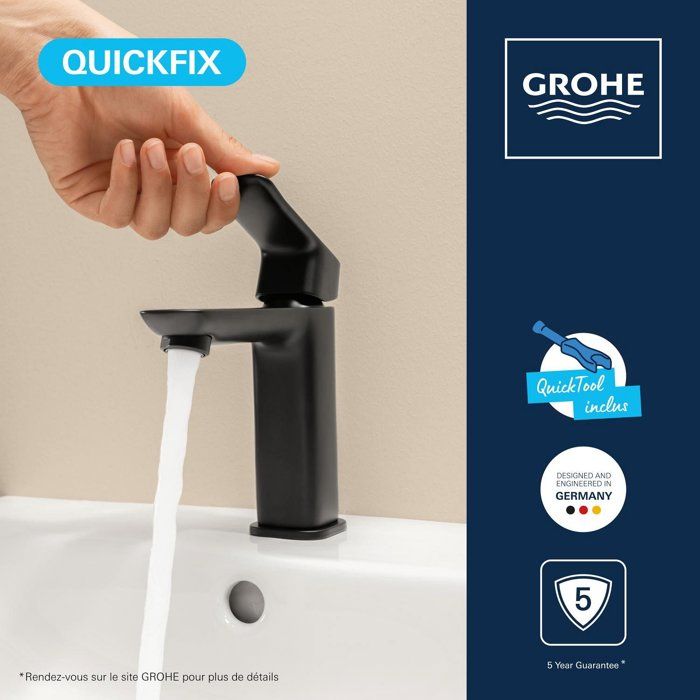 Mitigeur de lavabo - GROHE DICE - Taille M - Vidage clic-clac - Noir mat