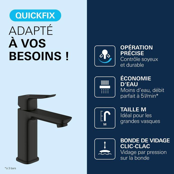 Mitigeur de lavabo - GROHE DICE - Taille M - Vidage clic-clac - Noir mat