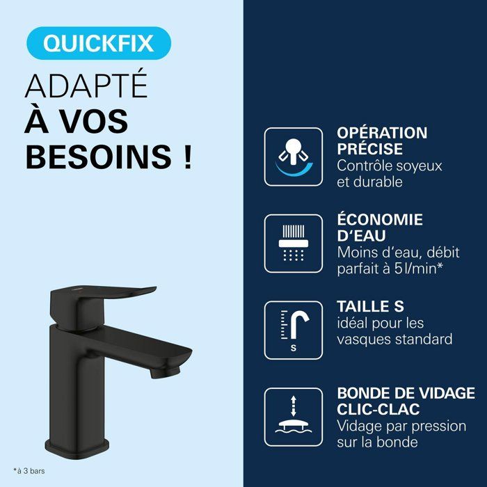 Mitigeur de lavabo - GROHE DICE - Taille S - Clic-clac - Noir mat