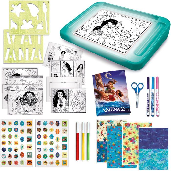 École de dessins avec table lumineuse - Vaiana 2 - LISCIANIGIOCHI - Kit Dessin - Table A4 - Pochoirs & Autocollants - Des 5 ans