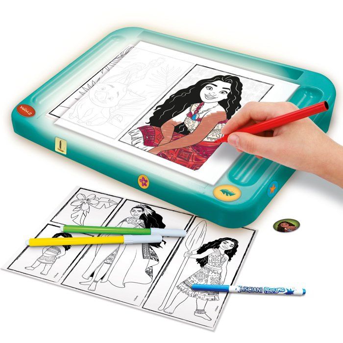 École de dessins avec table lumineuse - Vaiana 2 - LISCIANIGIOCHI - Kit Dessin - Table A4 - Pochoirs & Autocollants - Des 5 ans