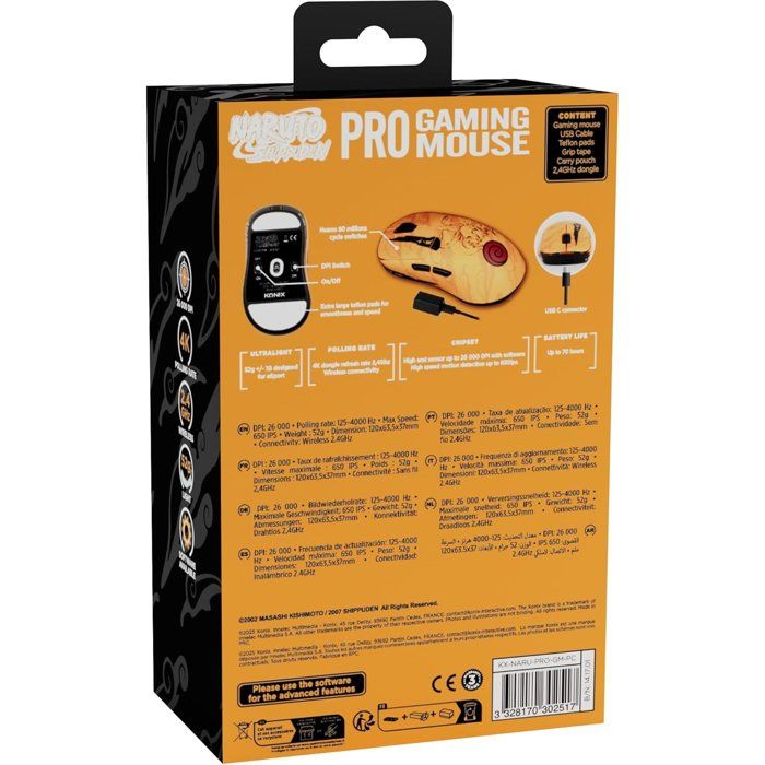 Souris gaming - Filaire/sans fil PC - KONIX - Naruto Shippuden - Édition Pro Collector Numérotée - Orange