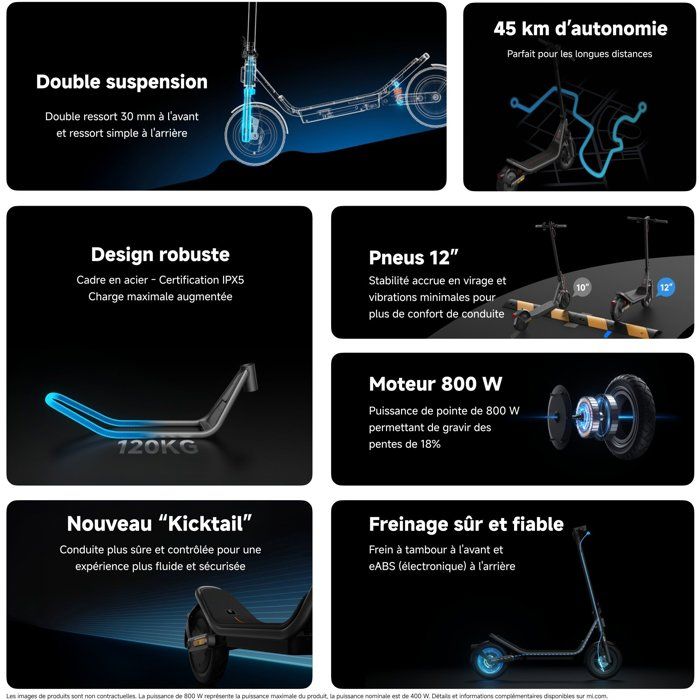 Trottinette électrique - Xiaomi - Electric Scooter 6 - 800 W - 12" - Autonomie 45 km - Vitesse max 25km/h - Noir
