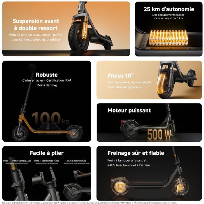 Trottinette électrique - Xiaomi - Electric Scooter 6 Lite - 500 W max - 10" - Autonomie 25 km - Vitesse max 25km/h - Noir