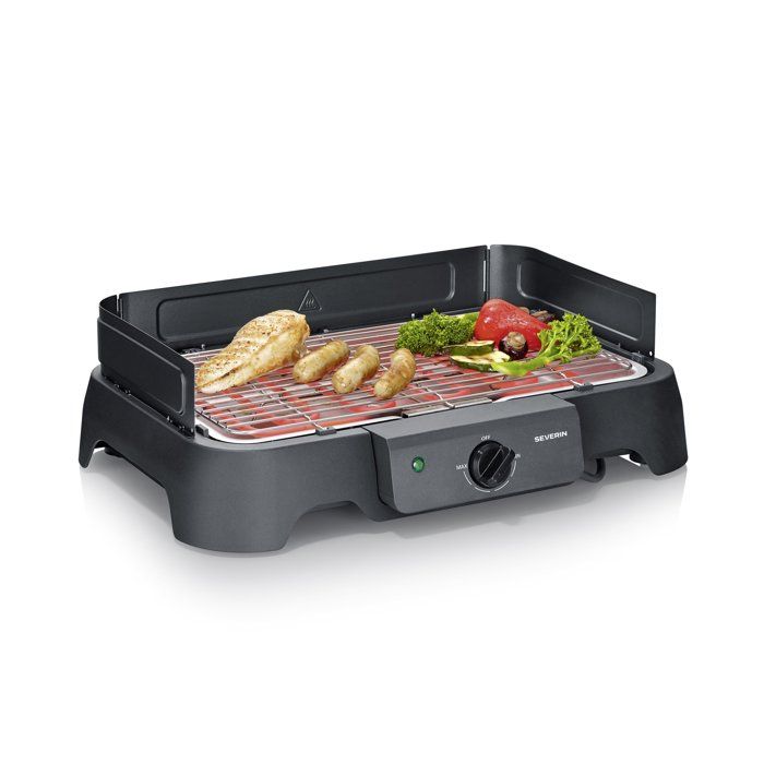 Barbecue électrique de table - SEVERIN - PG8593 - 2000 W - Surface de cuisson 38 x 22 cm - Grille Inox - Thermostat réglable - Noir