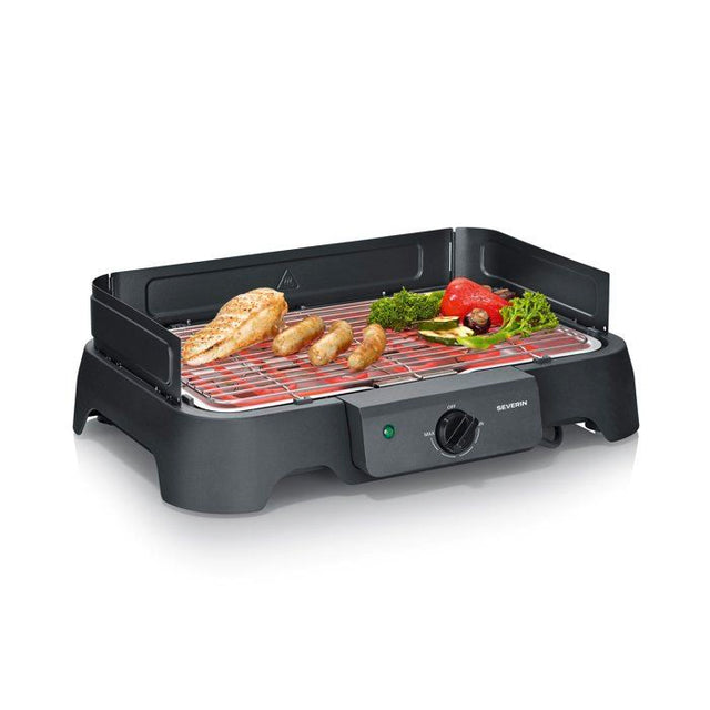 Barbecue électrique de table - SEVERIN - PG8593 - 2000 W - Surface de cuisson 38 x 22 cm - Grille Inox - Thermostat réglable - Noir