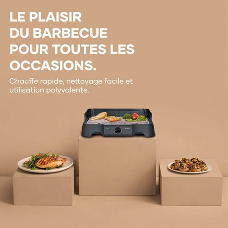 Barbecue électrique de table - SEVERIN - PG8593 - 2000 W - Surface de cuisson 38 x 22 cm - Grille Inox - Thermostat réglable - Noir
