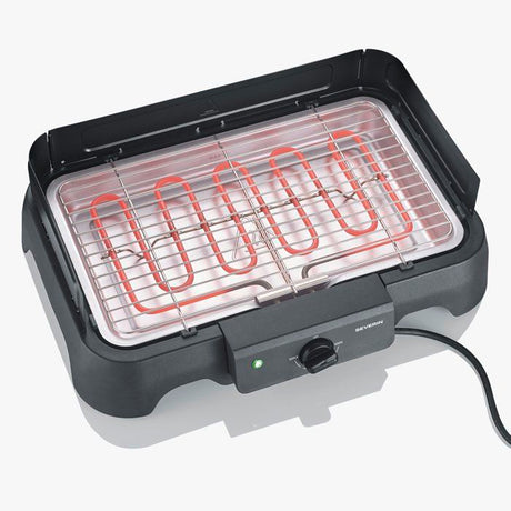Barbecue électrique de table - SEVERIN - PG8593 - 2000 W - Surface de cuisson 38 x 22 cm - Grille Inox - Thermostat réglable - Noir