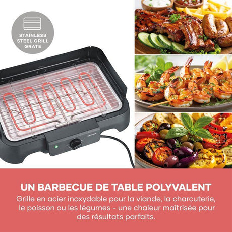 Barbecue électrique de table - SEVERIN - PG8593 - 2000 W - Surface de cuisson 38 x 22 cm - Grille Inox - Thermostat réglable - Noir