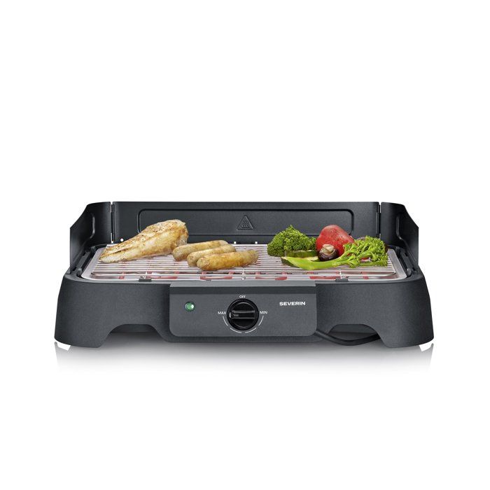 Barbecue électrique de table - SEVERIN - PG8593 - 2000 W - Surface de cuisson 38 x 22 cm - Grille Inox - Thermostat réglable - Noir