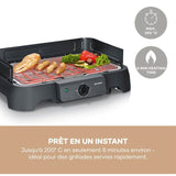 Barbecue électrique de table - SEVERIN - PG8593 - 2000 W - Surface de cuisson 38 x 22 cm - Grille Inox - Thermostat réglable - Noir