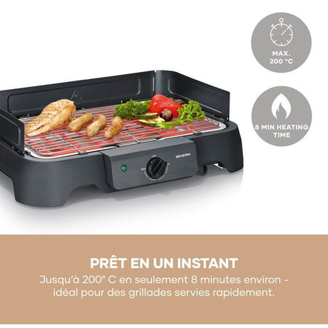 Barbecue électrique de table - SEVERIN - PG8593 - 2000 W - Surface de cuisson 38 x 22 cm - Grille Inox - Thermostat réglable - Noir