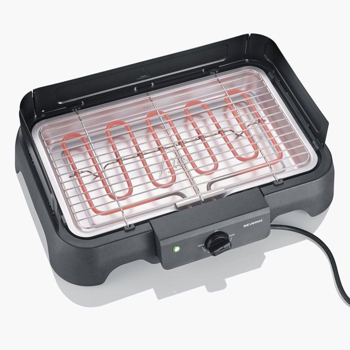 Barbecue électrique de table - SEVERIN - PG8593 - 2000 W - Surface de cuisson 38 x 22 cm - Grille Inox - Thermostat réglable - Noir