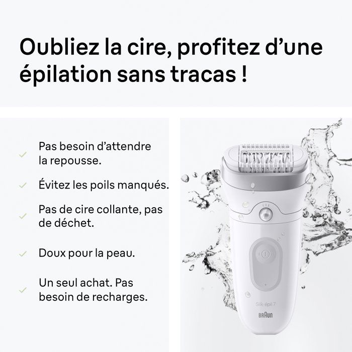 Épilateur électrique - BRAUN - SE7-011 - 2 modes - 40 min - Étanche - Blanc