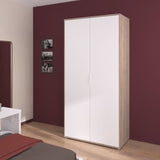 Armoire de chambre AALBORG - Décor Blanc et chene - 2 portes battantes - L100 x P50,2 x H204,3 cm - PARISOT
