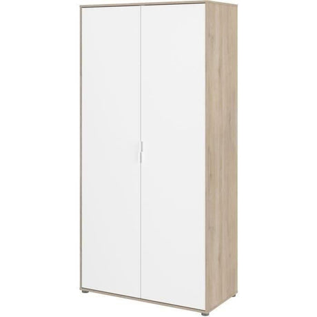 Armoire de chambre AALBORG - Décor Blanc et chene - 2 portes battantes - L100 x P50,2 x H204,3 cm - PARISOT