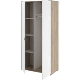 Armoire de chambre AALBORG - Décor Blanc et chene - 2 portes battantes - L100 x P50,2 x H204,3 cm - PARISOT