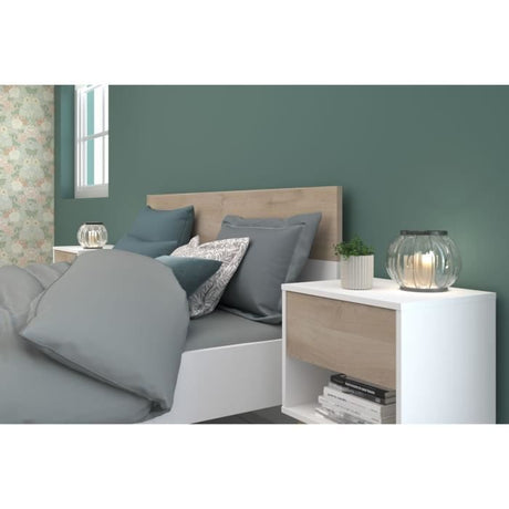 Ensemble Lit 140 x 190 cm + 2 chevets - AALBORG - Scandinave - Blanc / Chene - PARISOT