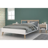 Ensemble Lit 140 x 190 cm + 2 chevets - AALBORG - Scandinave - Blanc / Chene - PARISOT