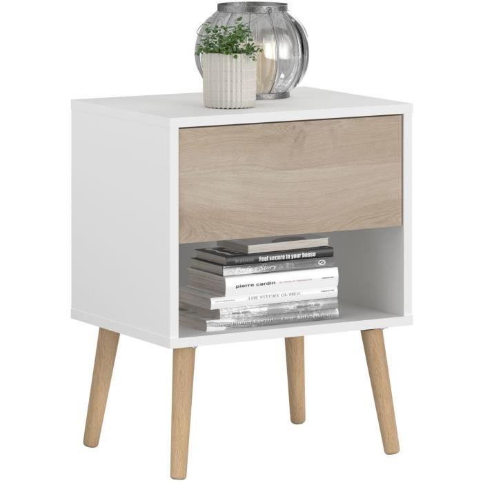 Chambre complete - AALBORG - Scandinave - Blanc / Chene - Lit 160 x 200 cm, 2 chevets, commode, armoire - PARISOT