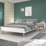 AALBORG Lit adulte 140x190 cm - Style Scandinave - Fabrication Française - Blanc et Chene