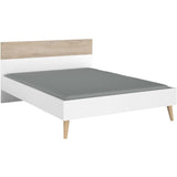 AALBORG Lit adulte 140x190 cm - Style Scandinave - Fabrication Française - Blanc et Chene