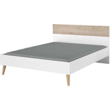AALBORG Lit adulte 140x190 cm - Style Scandinave - Fabrication Française - Blanc et Chene