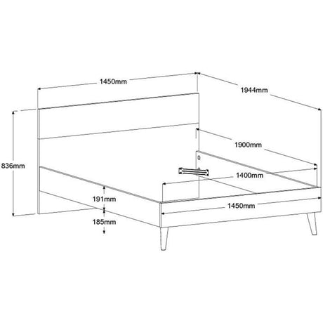 AALBORG Lit adulte 140x190 cm - Style Scandinave - Fabrication Française - Blanc et Chene