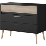 Commode - AALBORG - 3 tiroirs  - Décor Noir et chene - Style Scandinave - L90,8 x P39,9 x H77,5 cm - PARISOT