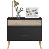 Commode - AALBORG - 3 tiroirs  - Décor Noir et chene - Style Scandinave - L90,8 x P39,9 x H77,5 cm - PARISOT