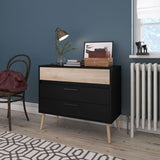 Commode - AALBORG - 3 tiroirs  - Décor Noir et chene - Style Scandinave - L90,8 x P39,9 x H77,5 cm - PARISOT