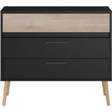 Commode - AALBORG - 3 tiroirs  - Décor Noir et chene - Style Scandinave - L90,8 x P39,9 x H77,5 cm - PARISOT