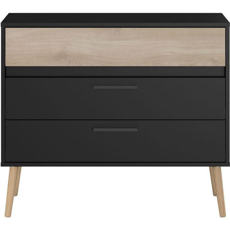 Commode - AALBORG - 3 tiroirs  - Décor Noir et chene - Style Scandinave - L90,8 x P39,9 x H77,5 cm - PARISOT
