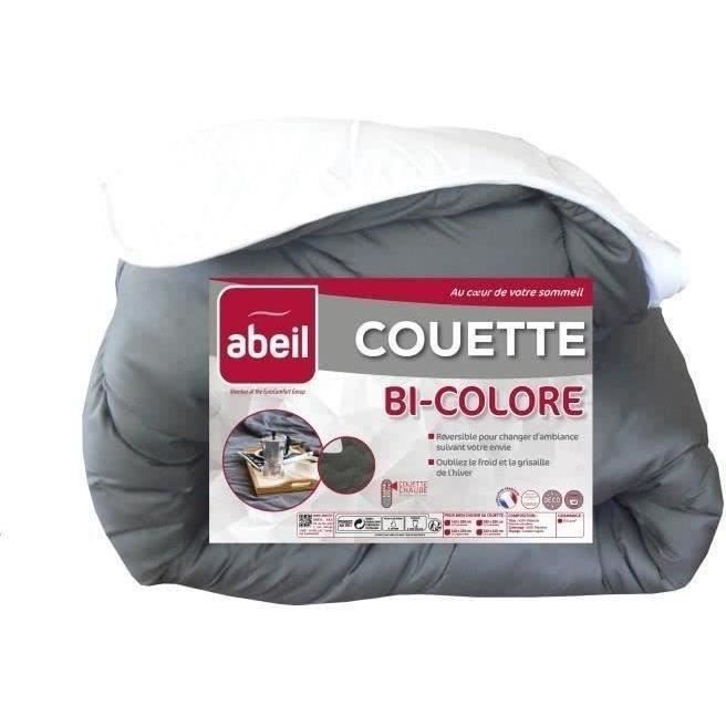 ABEIL Couette chaude Bicolore - 140 x 200 cm - Blanc et gris