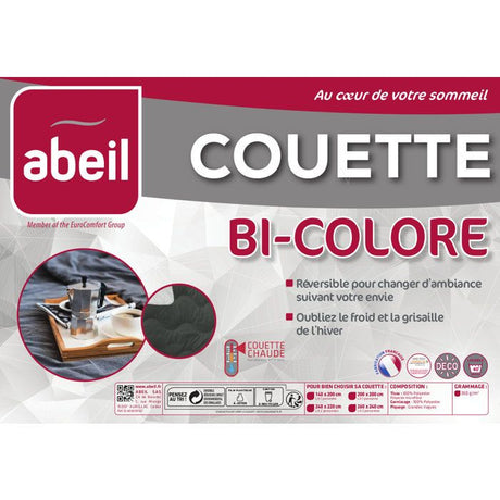 ABEIL Couette chaude Bicolore - 140 x 200 cm - Blanc et gris