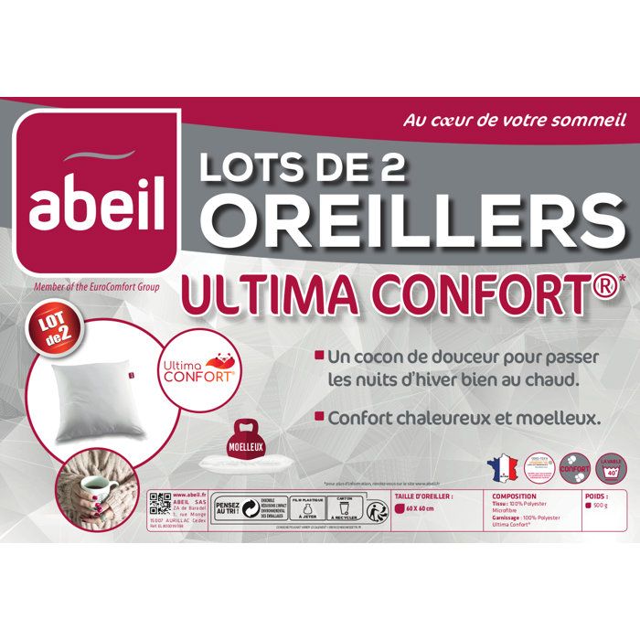 ABEIL Lot de 2 oreillers Ultima Confort - 60 x 60 cm