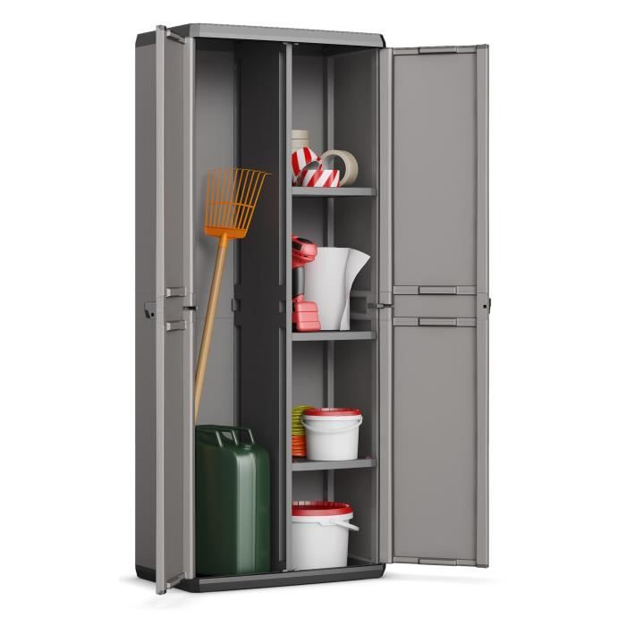 Armoire de rangement utilitaire Più - KETER - 3 tablettes réglables - Gris anthracite et noir