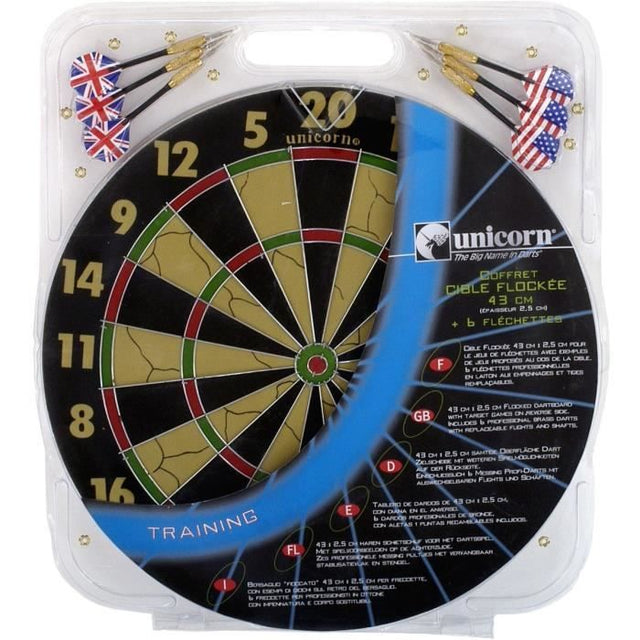 Coffret cible - UNICORN - Flocquée 43cm avec 6 fléchettes ailettes